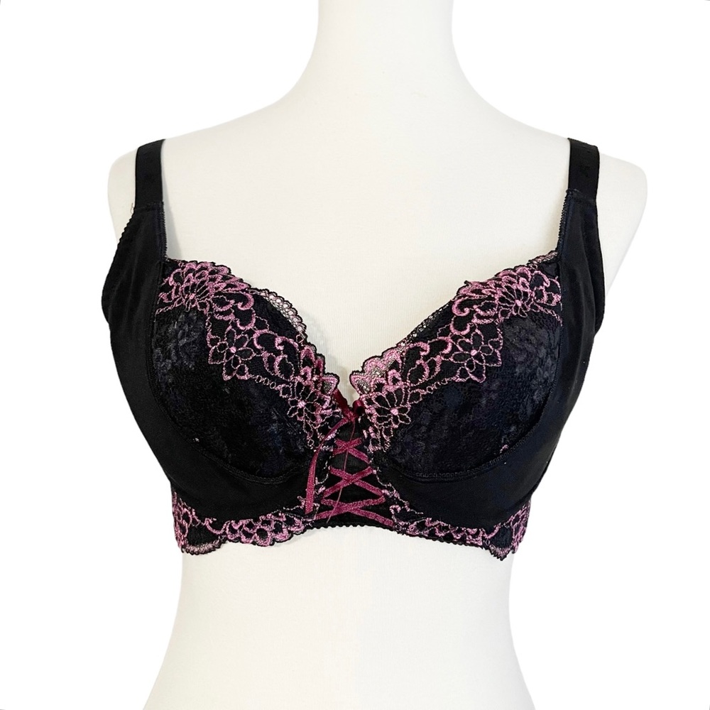 Wacoal Women's Corset Lace Trim Unwired Bra In Black/Pink Size D80